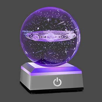 3D Saulės Sistema Stiklo Kamuolys Planetos Galaxy Hologramos Vaizdą su sensoriniu Jungikliu, LED Šviesos Pagrindo Stiklo Sfera, amatai Didmeninės
