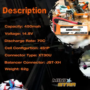 3PCS CNHL Lipo Baterijos 4S 14.8 V 450mAh .70C MiniStar Su XT30U Kištukas Mini Quad RC FPV Lėktuvo Quadcopter Drone Lenktynių Hobis