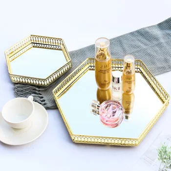 Šviesos prabanga Šiaurės retro stiliaus išskaptuotas auksu geležies vaisių plokštė creative veidrodis stiklas, saugojimo dėklas į kambarį