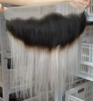 Ombre Pilka 13x4 Nėrinių Priekinės Permatomos Nėrinių Pre-Nupeštos Tiesiai Remy Human Hair 10 12 14 colių Mogul Plaukų
