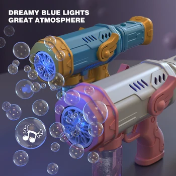 Bubble Gun Vaikams Žaislus, Elektros 69 Skylių Muilo Raketų Burbulų Mašina, Lauko LED Šviesos Automatinis Ventiliatoriaus Vestuves Žaislas, vaikas Dovana